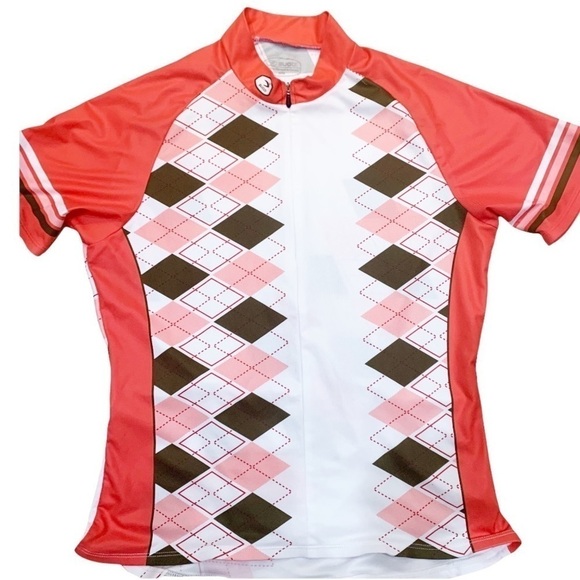 SUGOI White/ Red/Brown Argyle Cycling Jersey 1/2 Zip Top Sz M - Picture 2 of 10